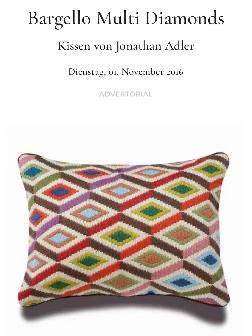 Jonathan Adler Multi Diamonds Bargello Pillow